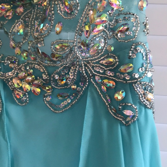 Turquoise Prom Dress, Hand Beaded, Size S - Picture 3 of 8